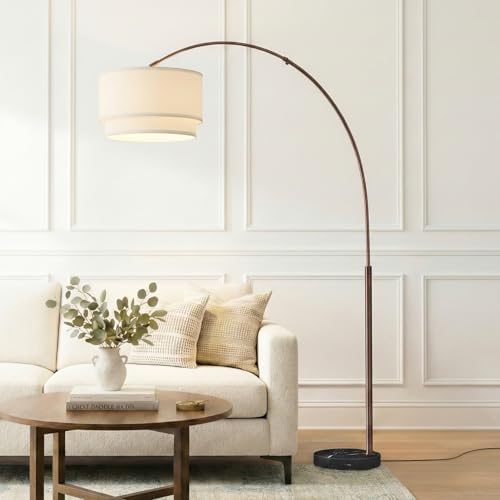 Brightech Mason Arc Floor Lamp - Modern Corner Standing Lamp with Unique Hanging Drum Lamp Shade for Living Room - Bright Overhead, Curved Hanging Light for Bedroom. Library, Den - Bronze by Brightech