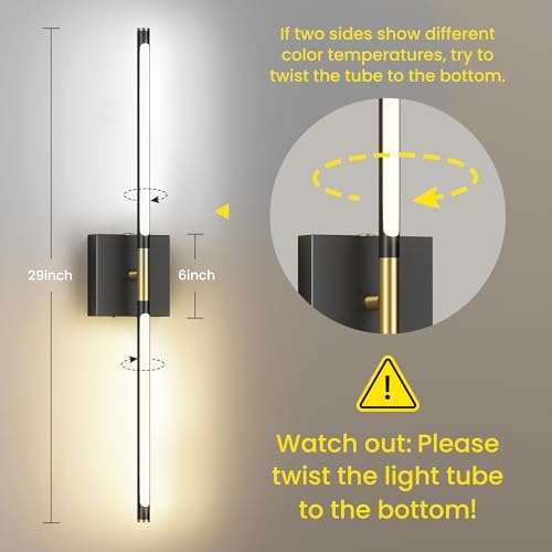 10000mAh Battery Operated Wall Sconces Set of 2, Black Gold-29Inch - Image 3