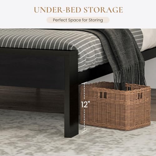 SHA CERLIN 14 Inch King Size Metal Platform Bed Frame with Wooden Headboard and Footboard, Mattress Foundation, No Box Spring Needed, Large Under Bed Storage,Black Oak - Image 4