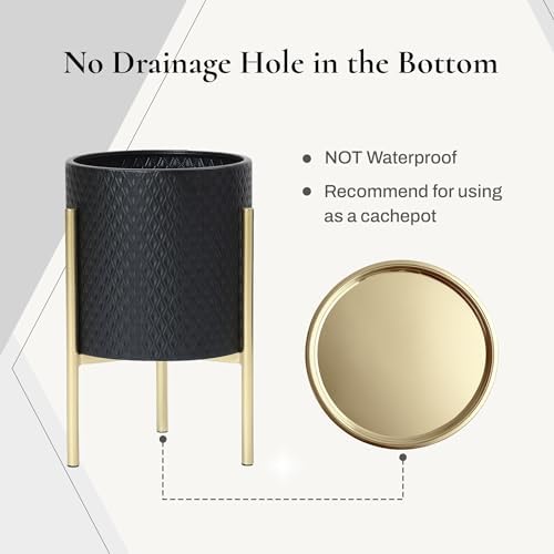 LuxenHome 2-Piece Diamond Pattern Round Metal Cachepot Planter Set - Image 3