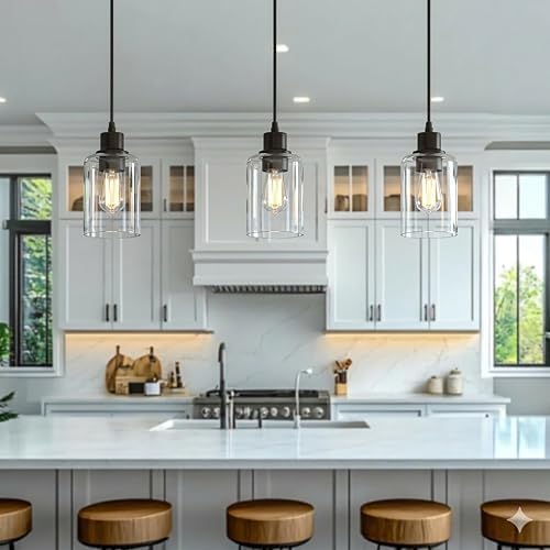 Black Pendant Lights Kitchen Island,Farmhouse Glass Hanging Light Fixtures - Image 6