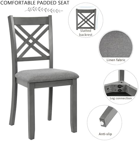 Harper & Bright Designs 6 Piece Kitchen Dining Room Set, Rectangular Wooden Dining Table with 4 X-Back Upholstered Chairs and 1 Bench, Modern Wood Furniture Set for 6 People, Grey Finish - Image 5