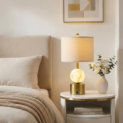 Oneach 20.5" Small Bedside Table Lamps for Bedroom Nightstands, Gold Glass Modern Table Lamps Set of 2 with USB A+C Charging Port, Night Light, Luxury Lamps for Living Room End Table(Bulbs Included) - Image 3