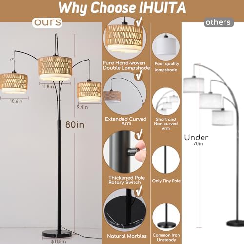 3-Light Arc Rattan Floor Lamp for Living Room,80'' Boho Tree Lamp - Image 3