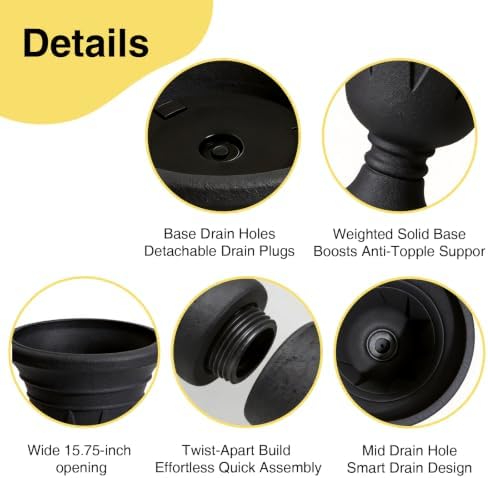 NicBex 24" Tall Urn Planters for Outdoor Plants Set of 2 - Black Trophy - Image 4