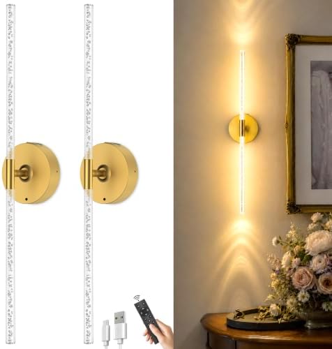 Rechargeable Wall Lights Battery Operated Sconce 2Pack(Gold Bubble Crystal) by iThirdHomeOutdoorLighting