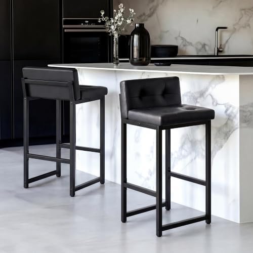 Bar Stools Set of 2, Counter Height Bar Stools Sets with Back, Faux Leather Barstools with Metal Legs and Footrest, Upholstered Bar Chairs for Dining Kitchen Island, Home Counter Bar - Image 3
