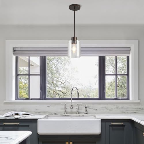 Oil Rubbed Bronze Pendant Lights Kitchen Island - Clear Glass Pendant Light Fixture Multiple Stems Rods 3 Units 12 Inch 3 Units 4 Inch (1 Pack Oil Rubbed Bronze Downrod) - Image 3