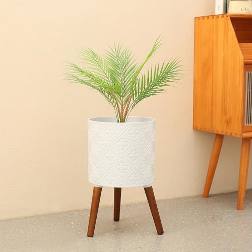 10 Inch Plant Pot with Stand, Planter for Indoor Plants, Modern Large Flower Planter Pot with Drainage Holes for Outdoor, Matte White - Image 2