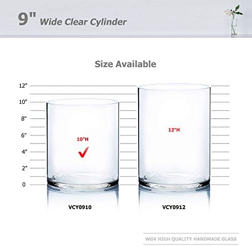 WGV Cylinder Vase, Width 9", Height 10", Clear Wide Large Diameter Flower Glassware, Floral Container, Planter Terrarium for Wedding Party Event, Home Accent Decor, 1 Piece - Image 3