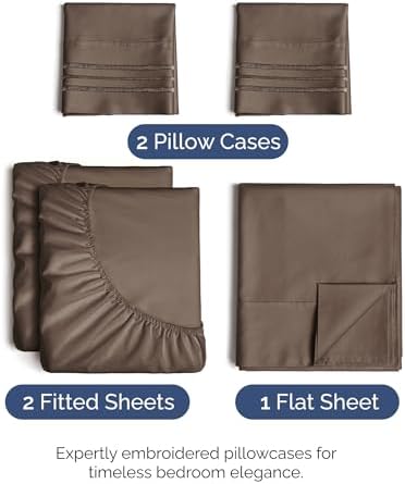 Split King Size 5 Piece Sheet Set - Breathable & Cooling Sheets - Brown - Image 2