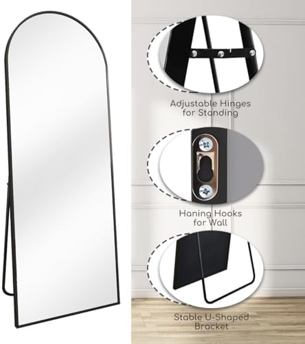 Prywot Arched Full Length Mirror, 58"x18" Floor Mirror with Stand, Black - Image 5