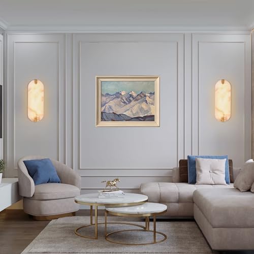 14.17in Alabaster Wall Sconces, Natural Marble Wall Light Set of Two, Modern LED Alabaster Sconces for Living Room Indoor Wall Lamps for Dining Room Stairs Bedroom,Brushed Gold - Image 3