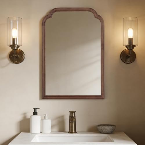 WallBeyond Wooden Framed Wall Mirror, Natural Wood Bathroom Vanity Mirror for Entryway, Living Room or Bedroom Home Decor Vertical or Horizontal Hanging [22" x 30" Walnut Color] by WallBeyond
