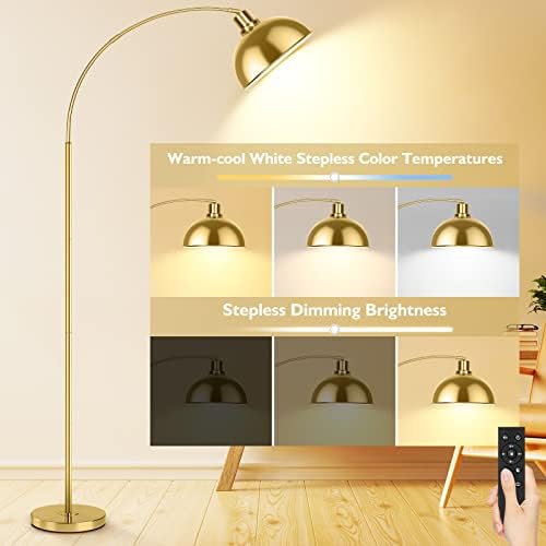 Arc Floor Lamps for Living Room, Modern Tall Standing Lamp Remote Control,Stepless Dimmable Gold Floor Lamp with Hanging Dome Shade, Over Couch Arched Reading Lamp for Bedroom, Office (Bulb Included) - Image 3