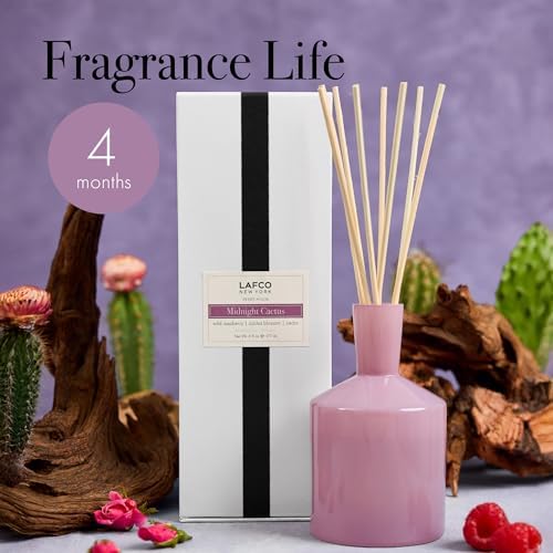 LAFCO New York Classic Reed Diffuser, Midnight Cactus - 6 oz - Up to 3 Months Fragrance Life - Reusable Glass Vessel - Natural Wood Reeds - Made in the USA - Image 4