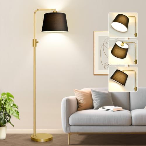 Nintiue Dimmable Gold Floor Lamp, 1000 LM LED Edison Bulb Included, Arc Floor Lamps for Living Room with Black Shade, Modern Standing Lamp Tall Lamps for Living Room Bedroom by Nintiue