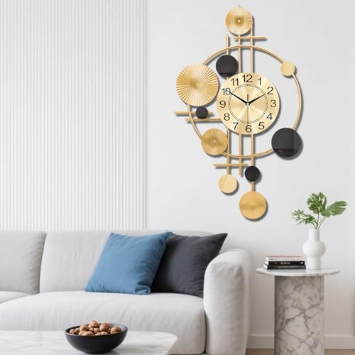 Large Wall Clocks for Living Room,Silent Non Ticking,Battery Operated Oversized Round Modern Wall Clock for Bedroom,Farmhouse,Office Wall Decor-17.7x29.97Inch(Golden) - Image 7