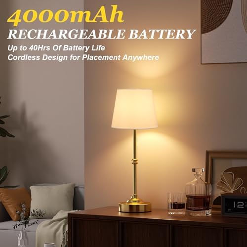 Kakanuo Cordless Table Lamp, Rechargeable Battery Operated, Brass, 1 Pack - Image 4
