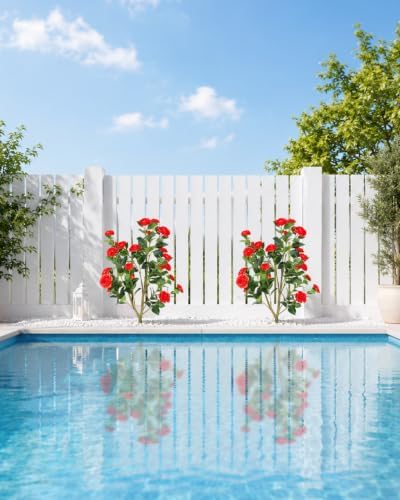 38 inch 2 Pack Artificial Red Camellia Trees in Pot - Image 6