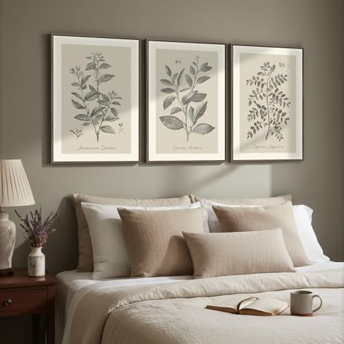 Framed 3 Piece Neutral Vintage Botanical Wall Art for Dining Room, 16x24 In - Image 3