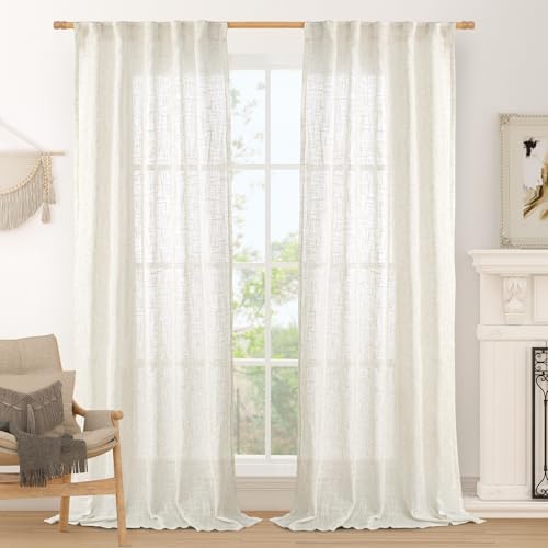 LAMIT Cream Sheer Linen Curtains for Living Room 84 inch Length 2 Panels by LAMIT