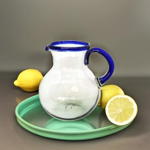 Cobalt Blue Rim 120 oz Large Bola Pitcher, Recycled Glass, Lead-free, Toxin-Free (Pitcher) - Image 5
