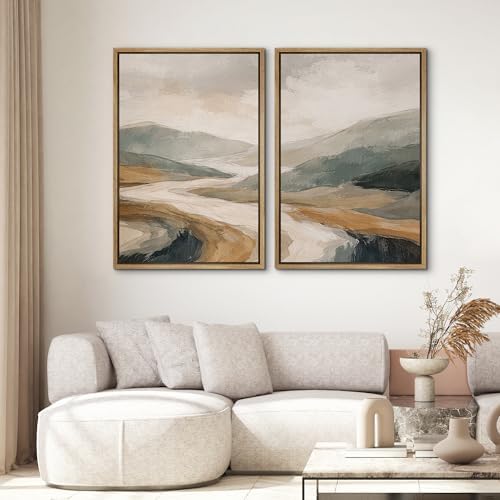 SIGNWIN Framed Wall Art Print Set Neutral Abstract Landscape Mountain Valley Photography Modern Art Rustic Relax/Calm Multicolor for Living Room, Bedroom, Office - 24"" x36 x2 NATURAL - Image 2