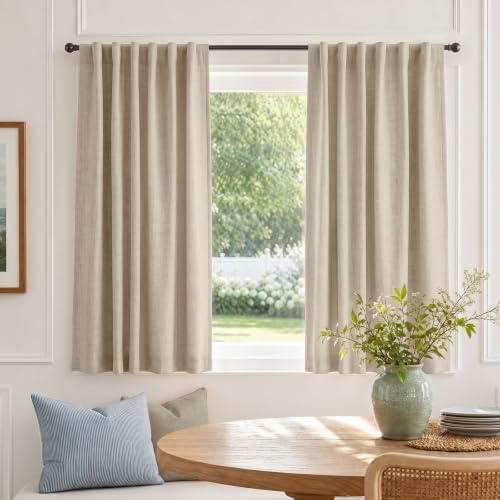 Linen Textured Total Blackout Curtains for Bedroom 63 Inches Long, Oatmeal - Image 6