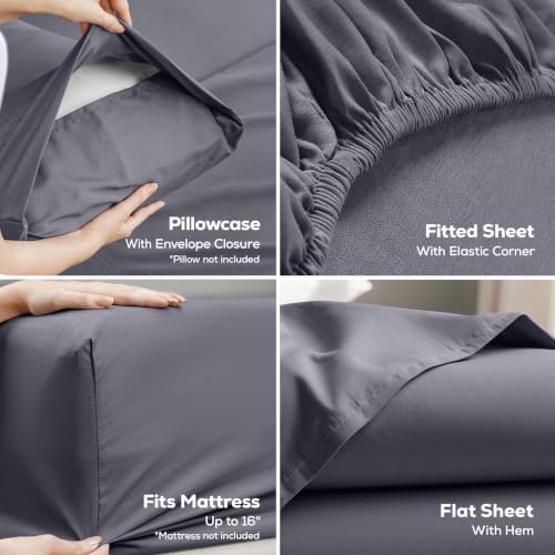 King Sheets Set, 4 Pieces 16" Deep Pocket Hotel Luxury Bed Sheets, Grey - Image 3
