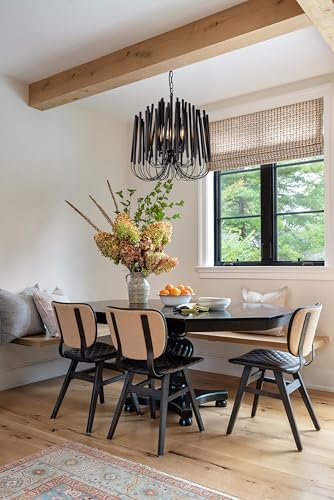 TOCHIC Modern Farmhouse Chandelier for Dining Room 18", Small Vintage Black Wood Chandeliers Light for Living Room, Rustic Pendant Lighting Fixture Ceiling Hanging for Foyer Bedroom Entryway - Image 4