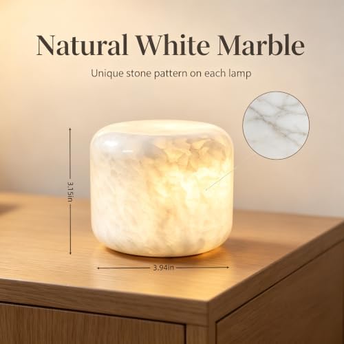 Natural Marble Table Lamp, Cordless Rechargeable Pat Control Night Light, Dimmable Warm Glow Stone Lamp for Bedroom Bedside Table Desk Shelf, Home Decor Gift - Image 3