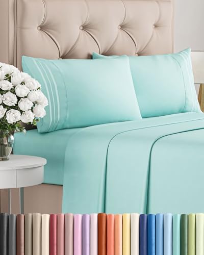 Queen Size 4 Piece Sheet Set - Comfy Breathable & Cooling Sheets - Spa Blue by CGKUnlimited