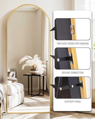 DMWOODFL 71"x26" Arched Full-Length Mirror with Explosion-Proof HD Glass - Oversized Floor or Wall-Mounted Full Body Mirror for Bedroom, Living Room, and Cloakroom (Gold) - Image 3