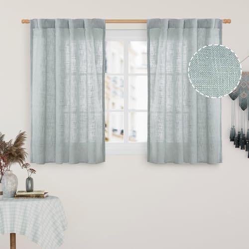 LAMIT Short Linen Curtains 40 Inch Length 2 Panels, Light Filtering Panels by LAMIT