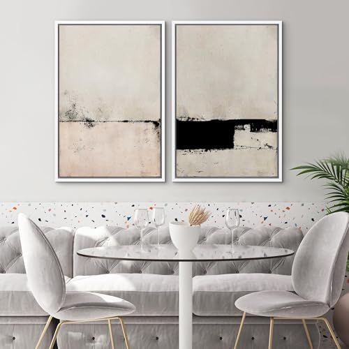 SIGNWIN Framed Canvas Print Wall Art Set Pastel Industrial Grunge Landscape Abstract Shapes Illustrations Minimal Decorative Nordic Relax/Zen for Living Room, Bedroom, Office - 24"" x36 x2 White - Image 2