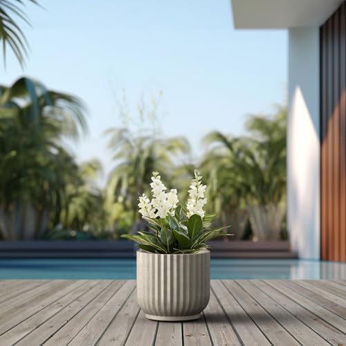 Kante Small Round Pedestal Weathered Concrete Planter 11" Dia, Outdoor - Image 6