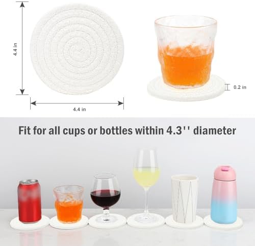 ABenkle Woven Coasters for Drinks Set of 6, Boho Absorbent Drinking Coaster, 4.3 Inch - Perfect Housewarming Gift, Home Decor, Bar Essentials for Coffee Table - Image 2