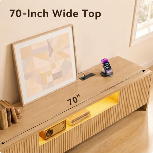YESHOMY 70” Fluted TV Stand for 75 Inch TV, Modern Media Console - Image 4