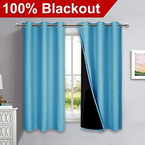 NICETOWN 100% Blackout Curtains 54 inches Long, Teal Blue, 1 Pair, 42 inches Width Each Panel, 2 Thick Layers Completely Blackout Window Treatment Thermal Insulated Lined Drapes for Small Window - Image 2