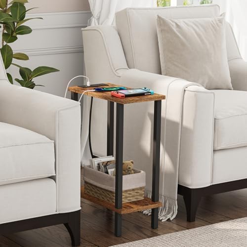 TUTOTAK Narrow Side Table, 2-Tier Small End Table with Charging Station - Image 6