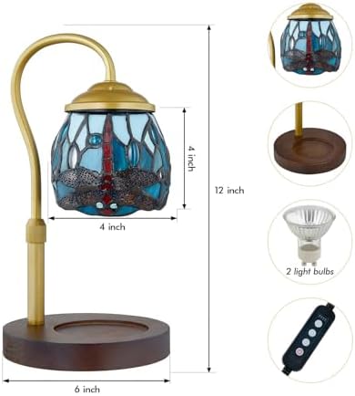 Vintage Candle Warmer Lamp, Tiffany Stained Glass with 2 Bulbs - Image 2