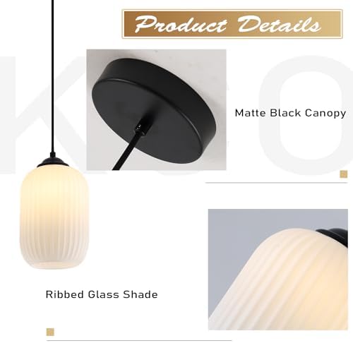 KCO 2 Pack Mini Matte Black 5.5” Ribbed Cylinder Milk Glass Pendant Lights - Image 3