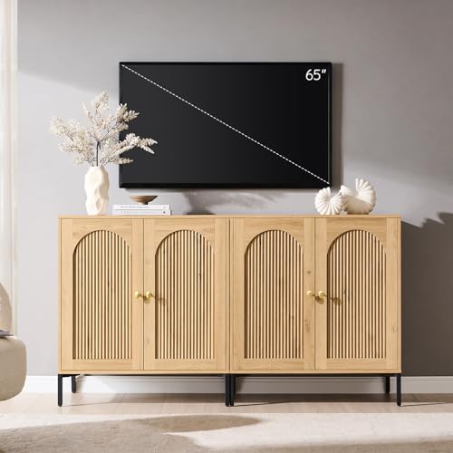 IFBUY 61.75" W Mid Century Modern TV Stands for Living Room, Natural Oak by IFBUYFarmhouseFurniture