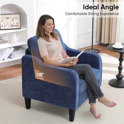 Accent Chair for Living Room, Mid Century Modern Reading Chair for Bedroom, Upholstered Armchair with Side Pockets, Comfy Single Sofa Side Chair for Office, Apartment, Small Room, Blue - Image 7