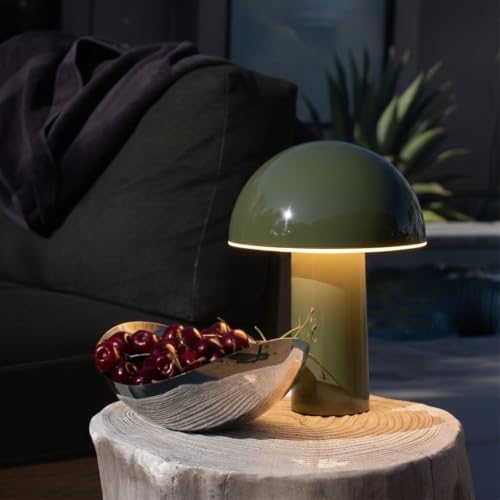 Brightech Celia Table Lamp – 10" Touch-Controlled Mushroom Accent Lamp, Cordless & Dimmable LED, Portable Bedside Accent Light, Recycled Sustainable Modern Lamp for Home Décor – Olive Green - Image 2