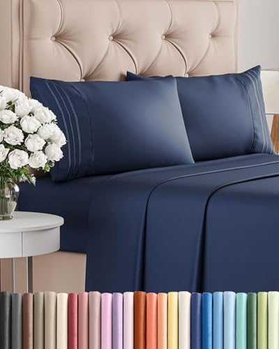 King Size 4 Piece Sheet Set - Comfy Breathable & Cooling Sheets - Navy Blue by CGKUnlimited