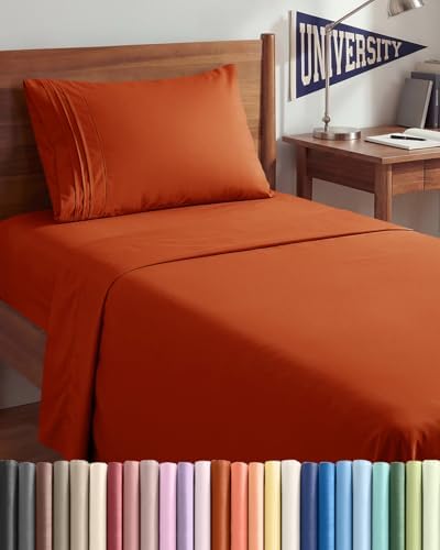 Twin XL 3 Piece Sheet Set - College Dorm Room Essentials - Terracotta by CGKUnlimited