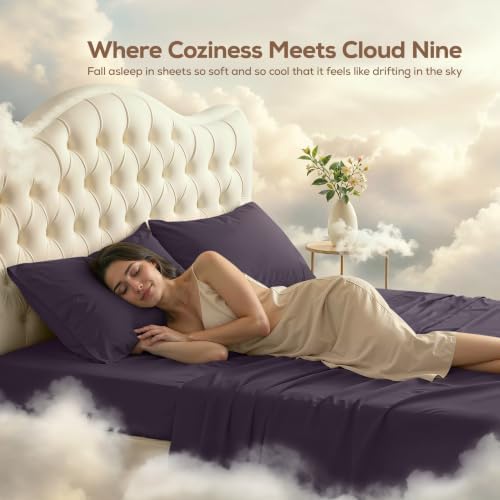 Queen Sheets Set, 4 Pieces 16" Deep Pocket Hotel Luxury Sheets, Dark Purple - Image 4