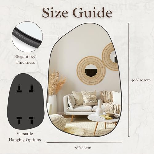 PERFNIQUE Irregular Wall Mirror Asymmetrical Mirror, 40''x26'' Black Mirror for Bathroom Bedroom Living Room Entryway, Decorative Modern Wall Decor, Wall Mounted Mirror (Black, 40" x 26") - Image 3